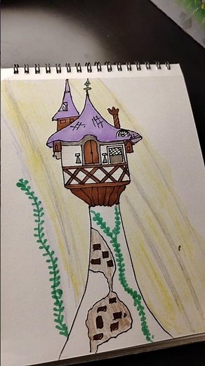 Rapunzel Inspired Tower Drawing💜🌿 | Cute Sketch