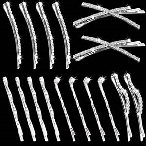 16 Pieces Silver Rhinestone Bobby Pins Set Delicate Decorative Fancy Crystal Hair Clips Shiny Fancy Metal Barrettes, I S X Shaped Diamond Hair Accessories for Women Ladies Girls Wedding Prom Party