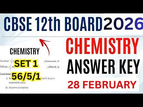 CBSE 12th Chemistry paper Solution 2026 | Cbse Class 12 Chemistry Live Answer key 2026| Set - 1 ANS