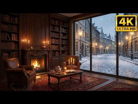4K Fireplace & Rainy | 6 Hours Night Window Ambient Screensaver | Rain Sounds for Hotels Spa, Sleep