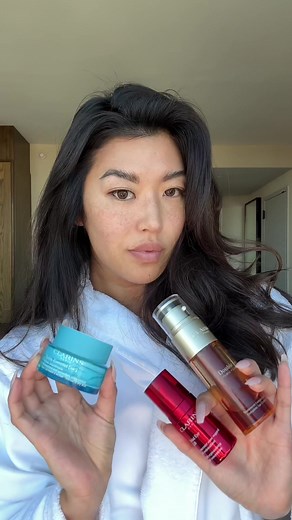 My 3 step skincsre routine w @Clarins USA @Clarins Official #skincare #skincareroutine #clarins #grwm #freckles #serum