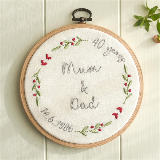 Personalised Ruby Wedding Anniversary Embroidered Hoop Decoration, 40 Years Married Names Date - Etsy