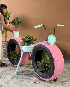 Creative Gardening with tyres _ Bicycle shaped planter #planter #Gardening #reuse #tyrescraft | Deep's CRAFT