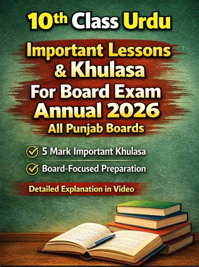 Important Lessons for 10th Class Urdu Board Exam 2026