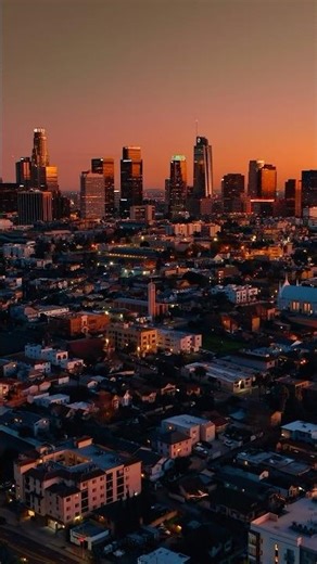 Epic Flight Over Los Angeles Skyscrapers at Sunset #LASkyline #AerialView #Shorts