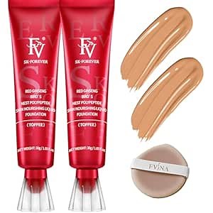 FV 2 Pack Waterproof Foundation, Lightweight & Medium Coverage Foundation with Matte Finish, Oil Control Long Lasting Liquid Foundation Makeup for Oily Normal Skin (Toffee, 1.05 fl.oz)