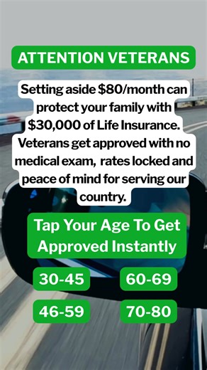 🎖 ATTENTION VETERANS!🎖 You qualify for: ✅ FULL COVERAGE: Up to $50,000 for complete peace of mind on final expenses. ✅ EASY ENROLLMENT: Guaranteed approval with over 100 carriers, no medical exams required. ✅ PRE-EXISTING CONDITIONS ACCEPTED: Get covered regardless of your health history. ✅ STABLE RATES: Your premiums will never increase, and your benefits will never decrease. ✅ KEEP YOUR CURRENT COVERAGE: You can keep existing policies and boost your coverage. Click below to check your eligib