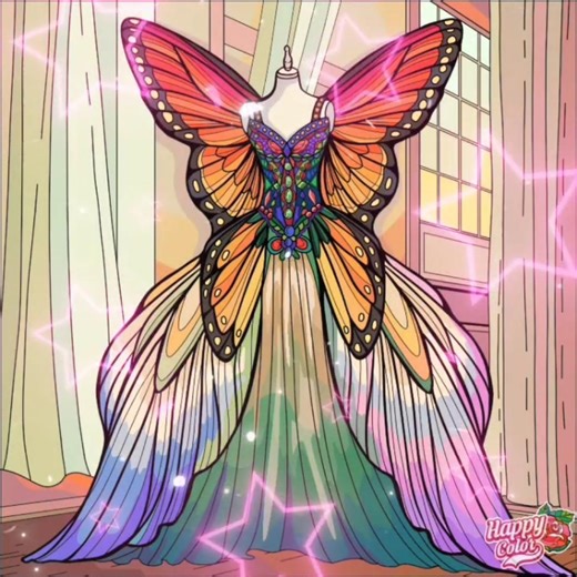 Colour with me a butterfly dress in Happy Color App