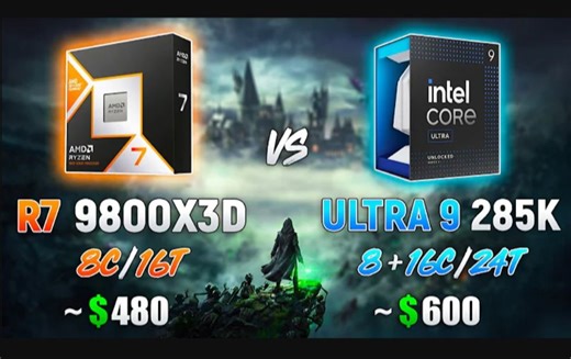Ryzen 7 9800X3D vs Core Ultra 9 285K - 10款游戏帧率对比