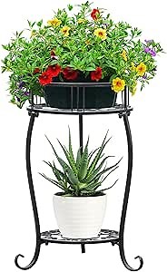 Potted Plant Stand 2 Tier Metal Flower Pot Stand Anti-Rust Heavy Duty Plant Holder Shelf for Home Indoor Outdoor