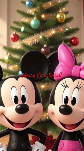 Mickey mouse and Minnie mouse say Merry Christmas to you and your family