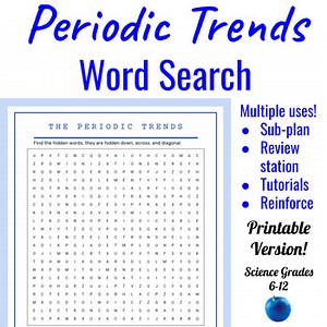 Periodic Table Trends Word Search Puzzle || Chemistry Extension Review Day