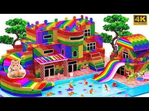 DIY Giant Rainbow Magnet Ball House with Pool & Slide 🌈 4K Satisfying Magnetic Balls Build