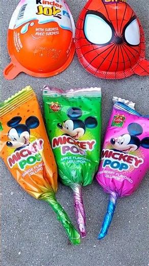 rainbow🌈 Micky pop lollipops🍭 unboxing & colorful🎉kinder joy surprise fun😍 #shorts#lolipop#kinderjoy