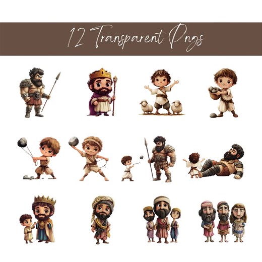 David and Goliath Clipart - 12 Transparent PNG - Bible Stories - Christian Clipart - Bible Characters - Children Ministry - Sunday School - Etsy