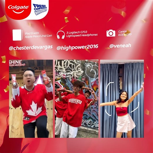 3.6K views · 126 reactions | CONGRATULATIONS to our Dance Challenge Winners! ✨ You truly owned the spotlight and showed us how to #ShineInYourMoment! Keep your lines open so we can share instructions on how to claim your prize. Per DOH-FDA CCHUHSRR Permit No. 0889 s. 2023. Terms & Conditions apply: https://bit.ly/3TNK869 | Colgate | Facebook