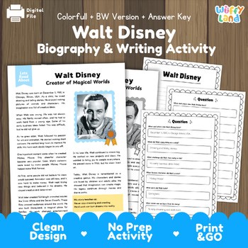Walt Disney Biography Passages | Mickey Mouse Creator Reading Writing Activity