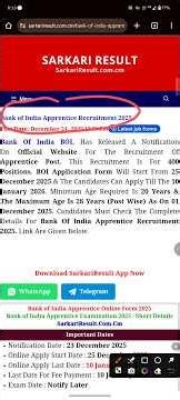 Bank of India Apprentice Online Form 2025/26 ! Apply Online
