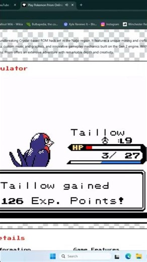 Taillow leveled up to 🔟 real fast! #pokemonprism #pokémon