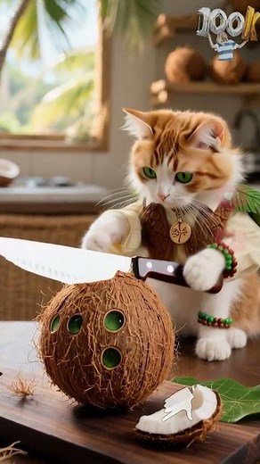 Cute Cat Meow ASMR – Wood and Coconut Cutting Relaxation