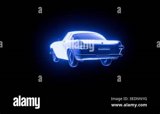 futuristic hologram classic car wireframe rotating in digital space 3D render Stock Video Footage - Alamy