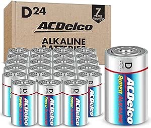 ACDelco 24-Count D Batteries, Maximum Power Super Alkaline Battery for Home and Office, 7-Year Shelf Life, Reclosable Packaging