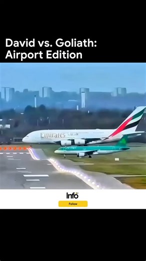infodot.feed on Instagram: "You don't realize how massive the Airbus A380 actually is until you park a normal plane next to it. 💀 . The plane in the front isn't small.it's a standard commercial jet (like a 737 or A320) that carries ~180 people. . The A380 behind it? It’s basically a flying cruise ship that can hold up to 850 passengers. . The tail of the A380 alone is as tall as an 8-story building. Level 100 Boss vs. Level 1 Crook. . #A380 #Airbus #Boeing737 #SizeComparison #Aviation"