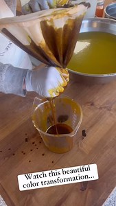 Soap magic in action ✨. Watch how rhubarb transforms from an earthy yellow to a gorgeous pink when lye is added. This beauty is now our Wild Rose & Honey bar, perfect for Valentine’s Day. Naturally stunning, just like you 💕 Available now! . . . #Valentine’sDay #soapmaking #naturalsoap #naturalcolors #naturalskincare #pureingredients #vdaygifts | Ashley Marie Soap