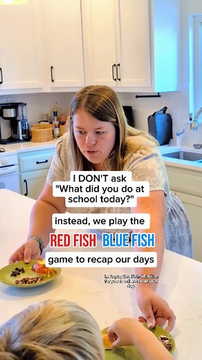 The other day we were cackling @netflix 's [AD] preschool comedy Dr. Seuss’s Red Fish, Blue Fish, where two fish explore opposite concepts. I thought this would make the perfect after school recap game. Asking “what did you do at school today?” may not give you the answers you are hoping for. It is not specific enough, and it is hard for a little brain to sum up an entire day. Instead, I want to ask specific questions with a low pressure game so it does not feel like an interrogation. Enter the