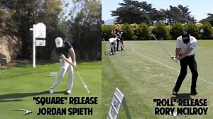 There's been a lot of debate lately on which type of release is better. Some people say that we want to keep the face square and hold off the release. Other people say that we want to roll our forearms in the release. And which is better, which is going to get you more speed, which is going to get you more consistency. And why would we want to do either one of these? You can do either one of these and still play really good golf. Obviously the best players in the world, some of them are doing it