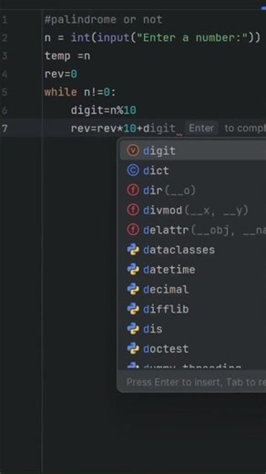 #python program to check given number is palindrome or not#like#share#subscribe#comment