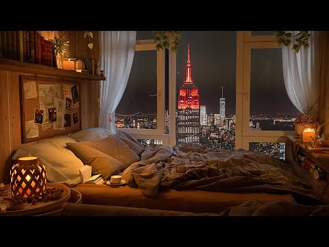 Cozy Apartment in New York 4K with Piano Jazz Music to Relax, Sleep, Work and Study