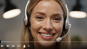 Download Friendly Customer Service Representative Wearing Headset Talking at Office for free