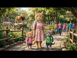 🐾Adorable Mama Cat Takes Her Curious Kittens to the Zoo 🦁🐘 Cute Animal Discovery and Fun Adventure