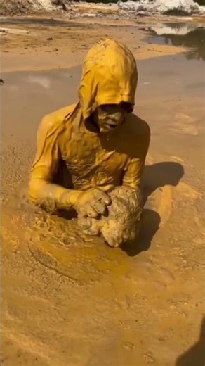 Man Covered in Mud Holding Wet Clay | Satisfying Mud Work Video