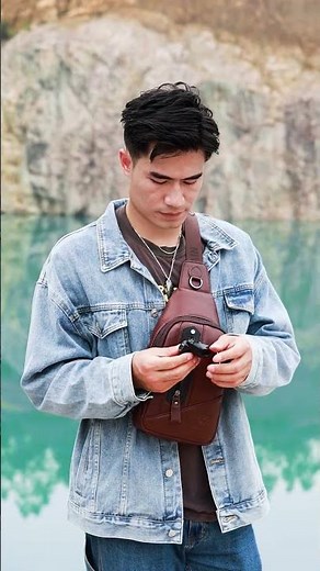 BULLCAPTAIN Leather Sling Bag for Men Casual Crossbody Shoulder Backpack