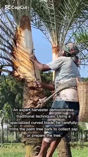 Skilled Traditional Palm Tree Bark Trimming