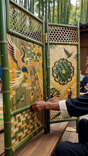 folding panel room divider #intangibleheritage #bambooart #bambooweaving #bamboo #ai