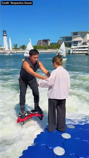 Sister’s First Time Water Skating, But She Can’t Swim #shortvideo