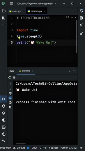 Simple Alarm in Python ⏰🐍 #coding #python #programming #pythoncoding #programminglanguage