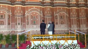 PM Narendra Modi and French President Emmanuel Macron visit Hawa Mahal in Jaipur, Rajasthan. PMO India | Emmanuel Macron | Doordarshan National (DD1)