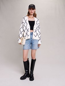 Diamond pattern knitted cardigan White for Women | Maje