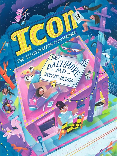 It's here! The official conference poster for ICON13, illustrated and animated by Baltimore local Andrew Haener! We're so excited to print this 18x24 inch poster in full color. But we're even more excited for you to get a FREE copy of the poster to hang up in your office, studio, or home. Head to the link below and complete the form to get your copy — Availability is limited, so sign up now! https://forms.gle/gjcPxgNWzsri3obw5 Oh, by the way, Early Bird tickets for ICON13 go on sale on November 