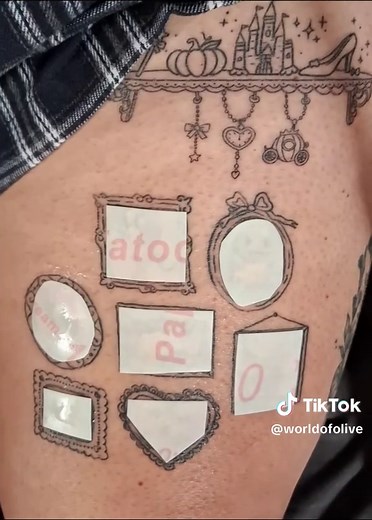 Filling in my blank frame leg gallery with handmade temporary tattoos ft my new Cinderella Shelf Tattoo by @Savannah Rose Haigh 🫶✨️🥰 #pokemon #pikachu #tattoo #frametattoo #temporarytattoo