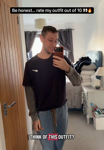 Rate my outfit because this washed out mock two piece long sleeve tee is giving casual but trendy energy. Would you wear this yes or no? #tiktokmademebuylt #OOTD #ratemylook #mensfashionpost #y2k