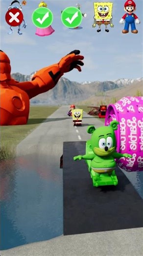 Crazy Frog & Rich Barbie & Mario & Gummy Bear & Sponge Bob VS Bollard Barbie in Beamng.Drive