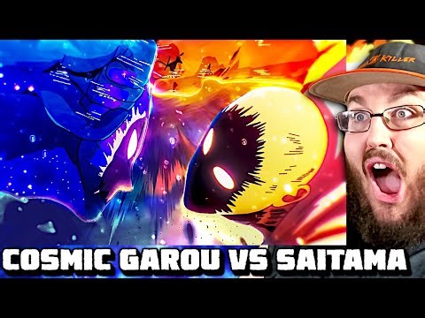 COSMIC GAROU VS SAITAMA FULL FIGHT | ONE PUNCH MAN MANGA ANIMATION REACTION!!!