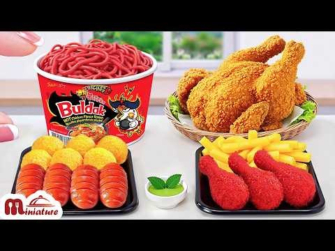 Best Combo Food 😍 How To Make Mini Fried Chicken With Korean Spicy Noodles & French Fries & Sausages