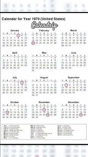 Calendar 1970 #monthsoftheyear