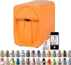 Digital Mobile Nail Art Printer,Portable 3D Nail Painting Machine,DIY Nail Art Printer Control Through Free Mobile App for Home Usage Nail Salon for Cute Girls Women Gift,Orange